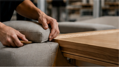 Illustrative upholstery assembly detail; visit Factory Tour for company information