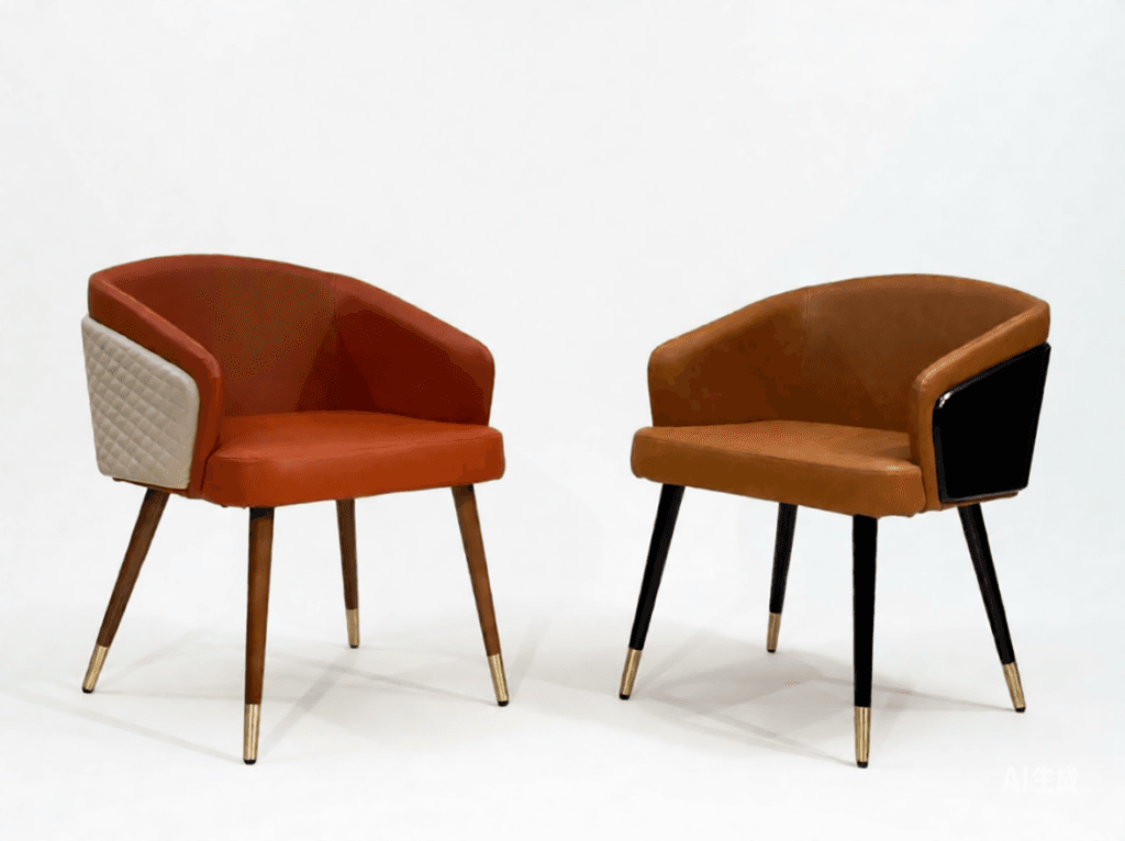 Italian Minimalist Solid Wood Armchair – Nordic Vintage Leather Upholstered Chair with Metal Tip Legs for Dining, Cafe & Designer Space