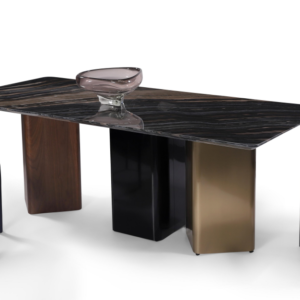 Italian Minimalist Black Marble Dining Table Set - Natural Luxury Stone Top with Multi-color Metal Base and Modern Chairs for Luxury Home, Villa & Showroom