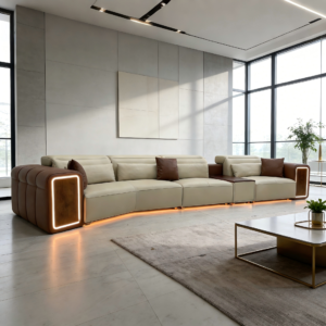 Modern Italian Design LED Leather Sectional Sofa Set - Luxury Living Room Furniture with Ambient Lighting for Villa, Apartment & Hotel
