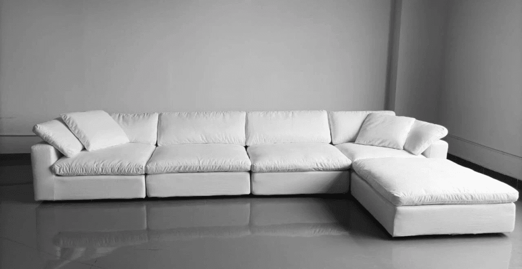 Modern White Down Filled L-Shaped Sectional Sofa – Modular Living Room Furniture with Removable Cushions for Apartment, Villa & Hotel