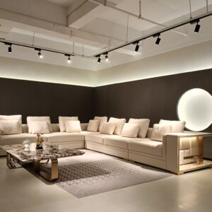 Italian Luxury L-Shaped Leather Corner Sofa - Modern Minimalist Babylon Style with LED Light Strip & Metal Accents for Villa, Mansion & Commercial Space