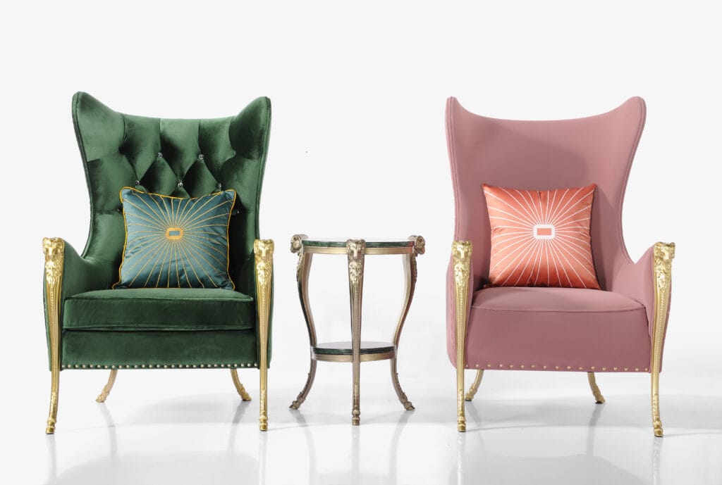 Classic Wingback Chair with Velvet Upholstery and Gold Metal Legs, Tufted High Back Armchair for Living Room or Reading Nook, French Style Luxury Furniture