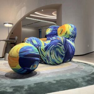 Van Gogh Starry Night Inspired Art Sofa, Abstract Swirl Pattern Sectional Couch, Creative Furniture for Living Room or Instagram-Worthy Decor