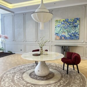 Italian Luxury Marble Dining Table - Drop Base Round Natural Stone Table for Modern Luxury Dining Room