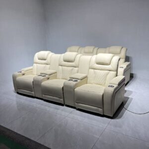 Power reclining leather home theater sofa with LED lights