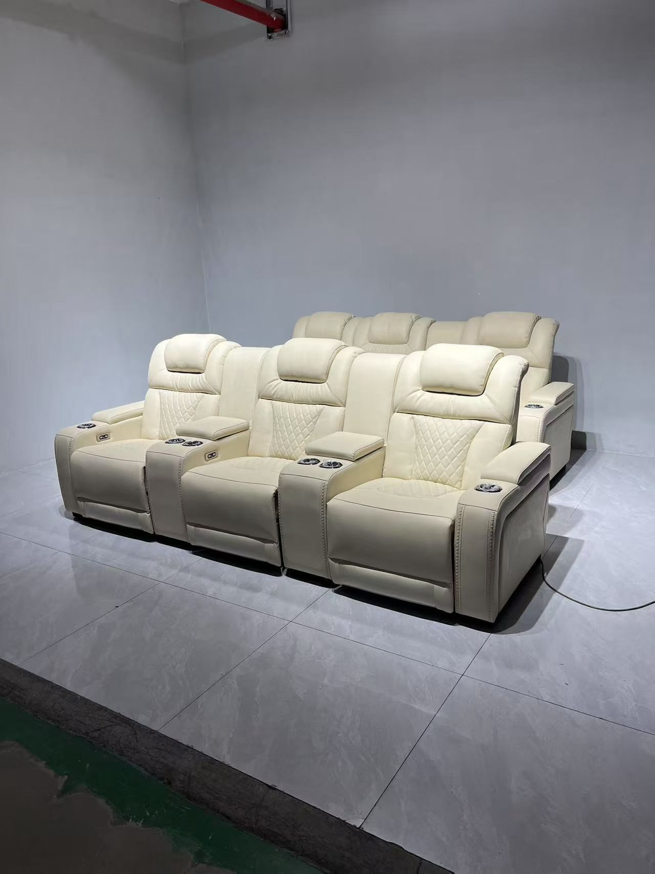 Power reclining leather home theater sofa with LED lights