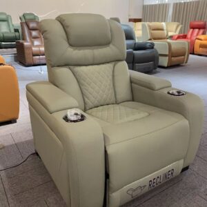 Luxury home theater room with 3-seater electric leather sofa