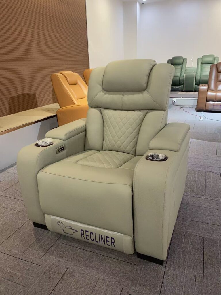 Genuine leather theater seating texture close-up