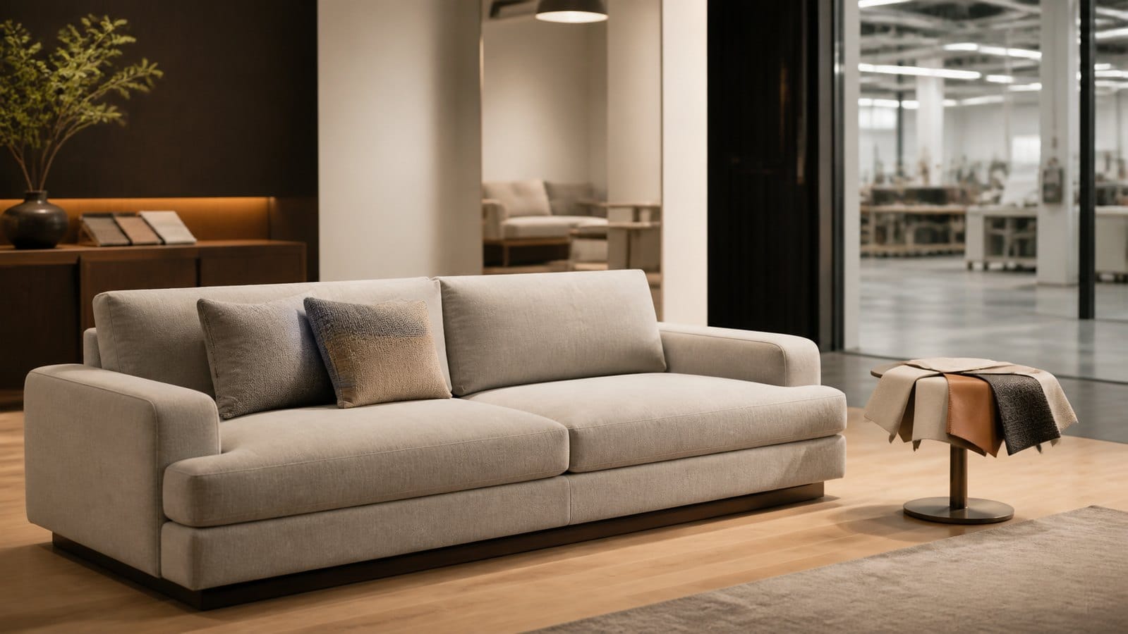 Clean custom furniture manufacturer China sourcing guide cover with sofa sample and material swatches