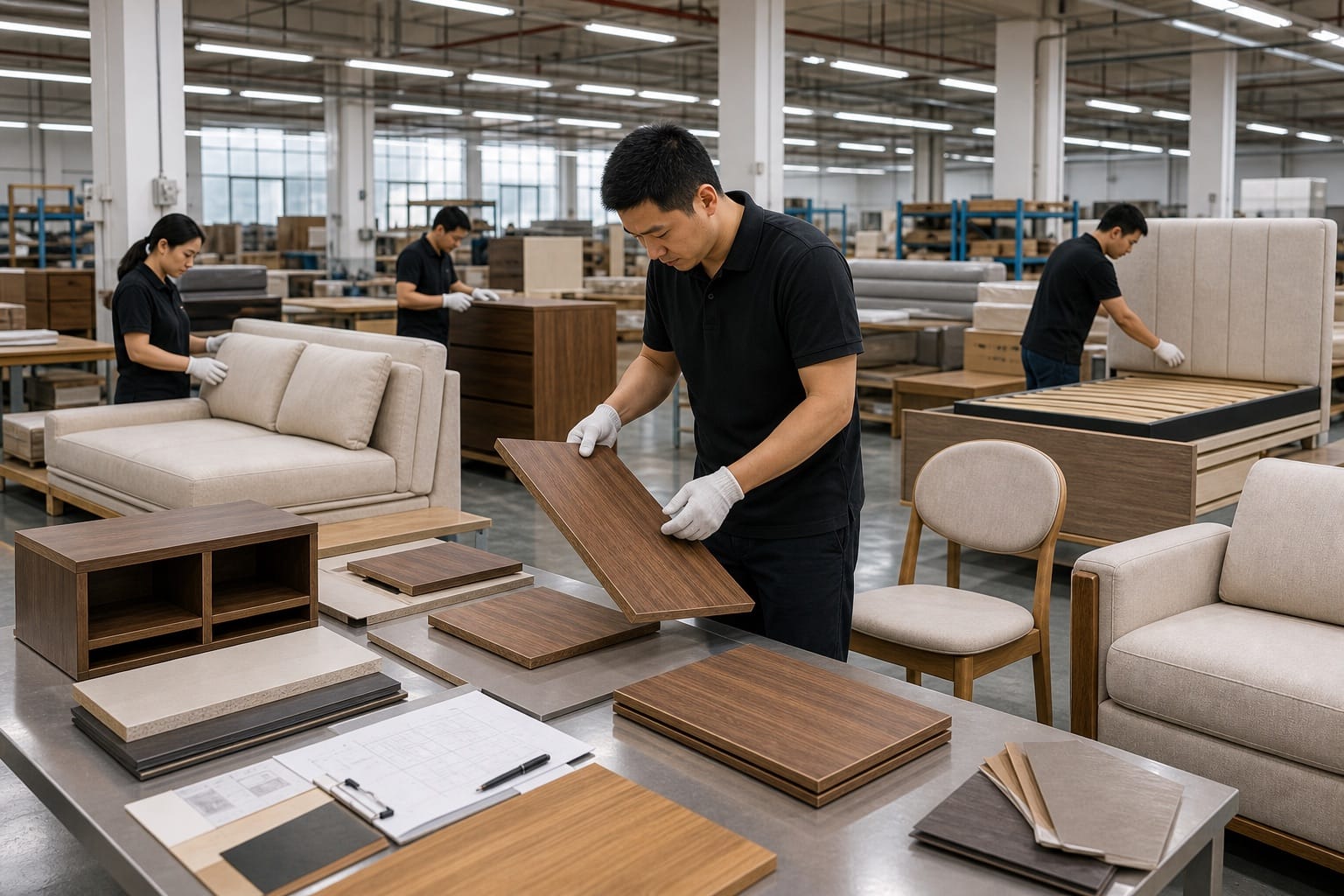 Custom furniture production workshop with quality control for mixed project furniture