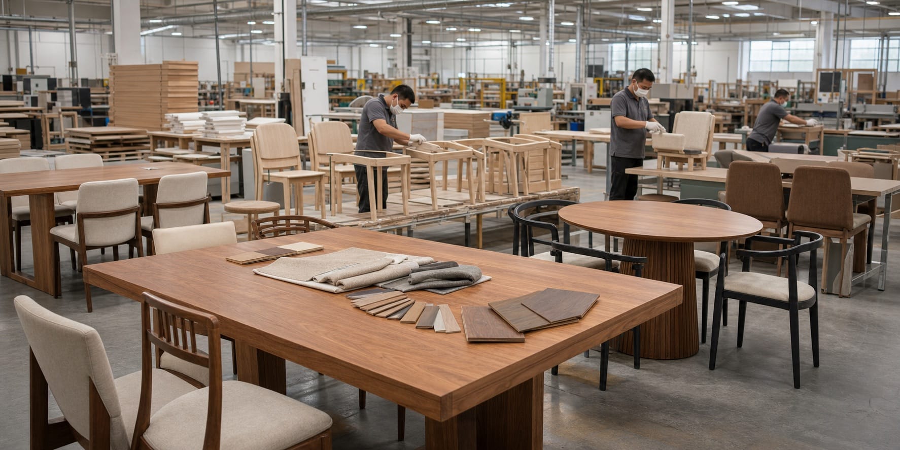 Dining furniture manufacturer China workshop producing custom tables chairs and dining sets