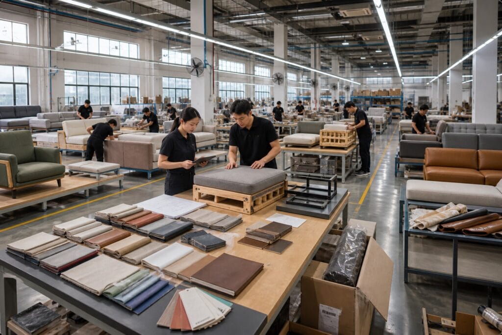 Foshan furniture factory workshop for OEM custom furniture manufacturing buyers