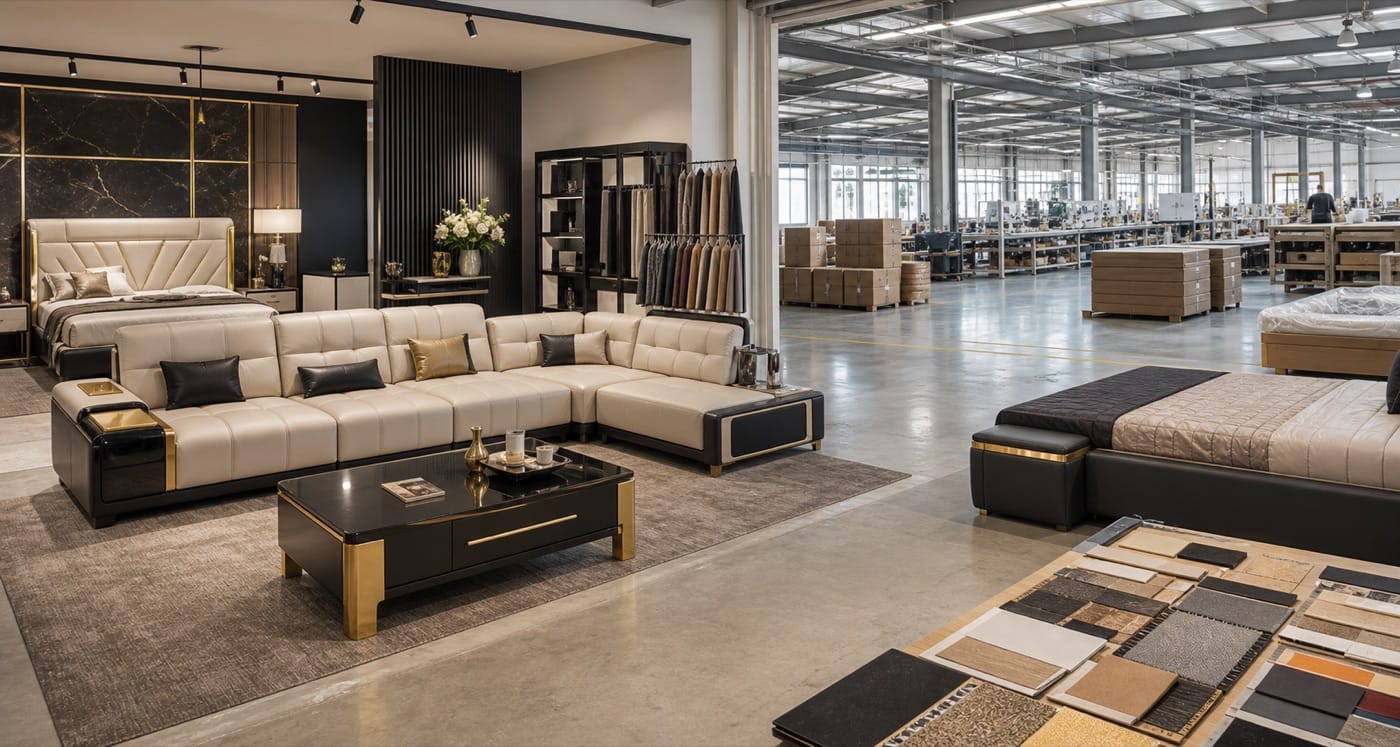Foshan furniture factory showroom and workshop for custom furniture importers