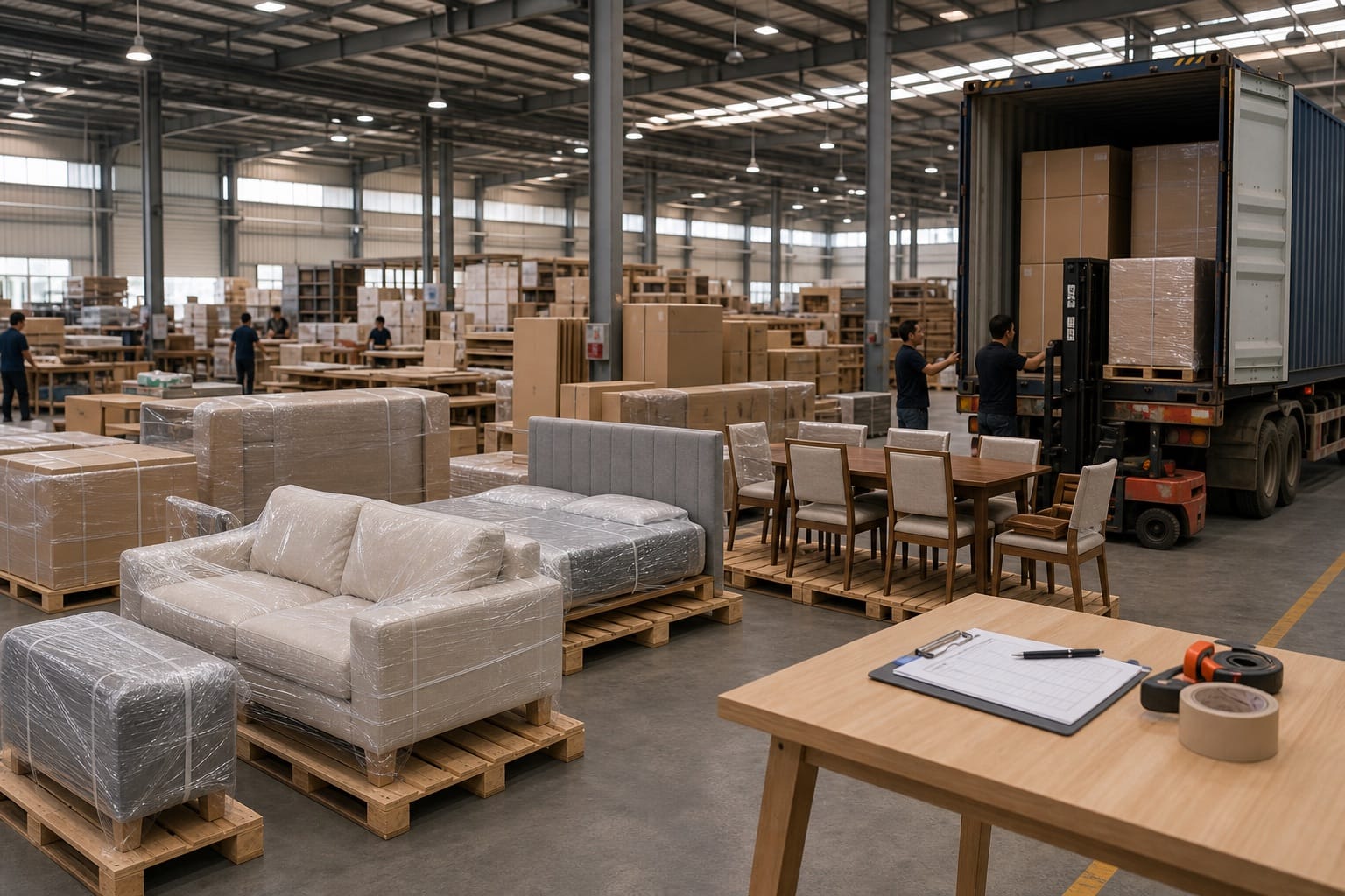 Furniture export packing and warehouse preparation for importers