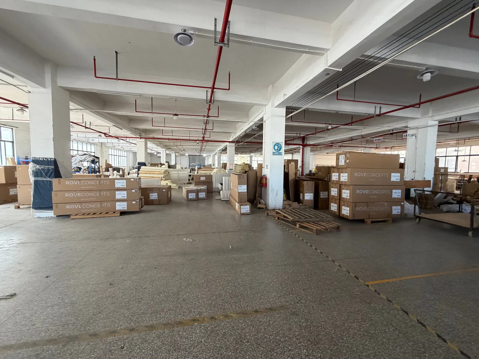 Packed furniture cartons staged for export shipment