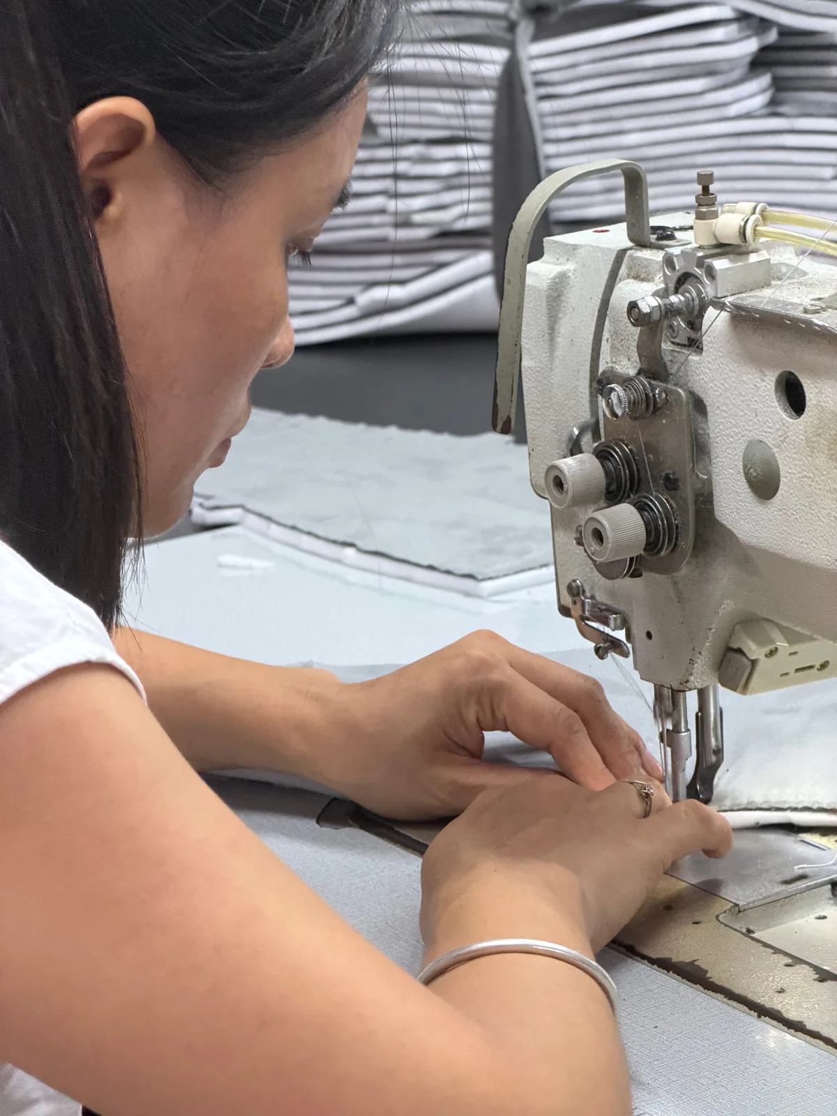 Industrial sewing of upholstery components for custom furniture