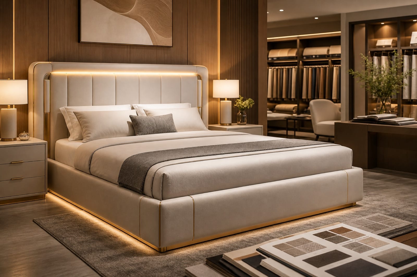 Custom upholstered bed manufacturer product image