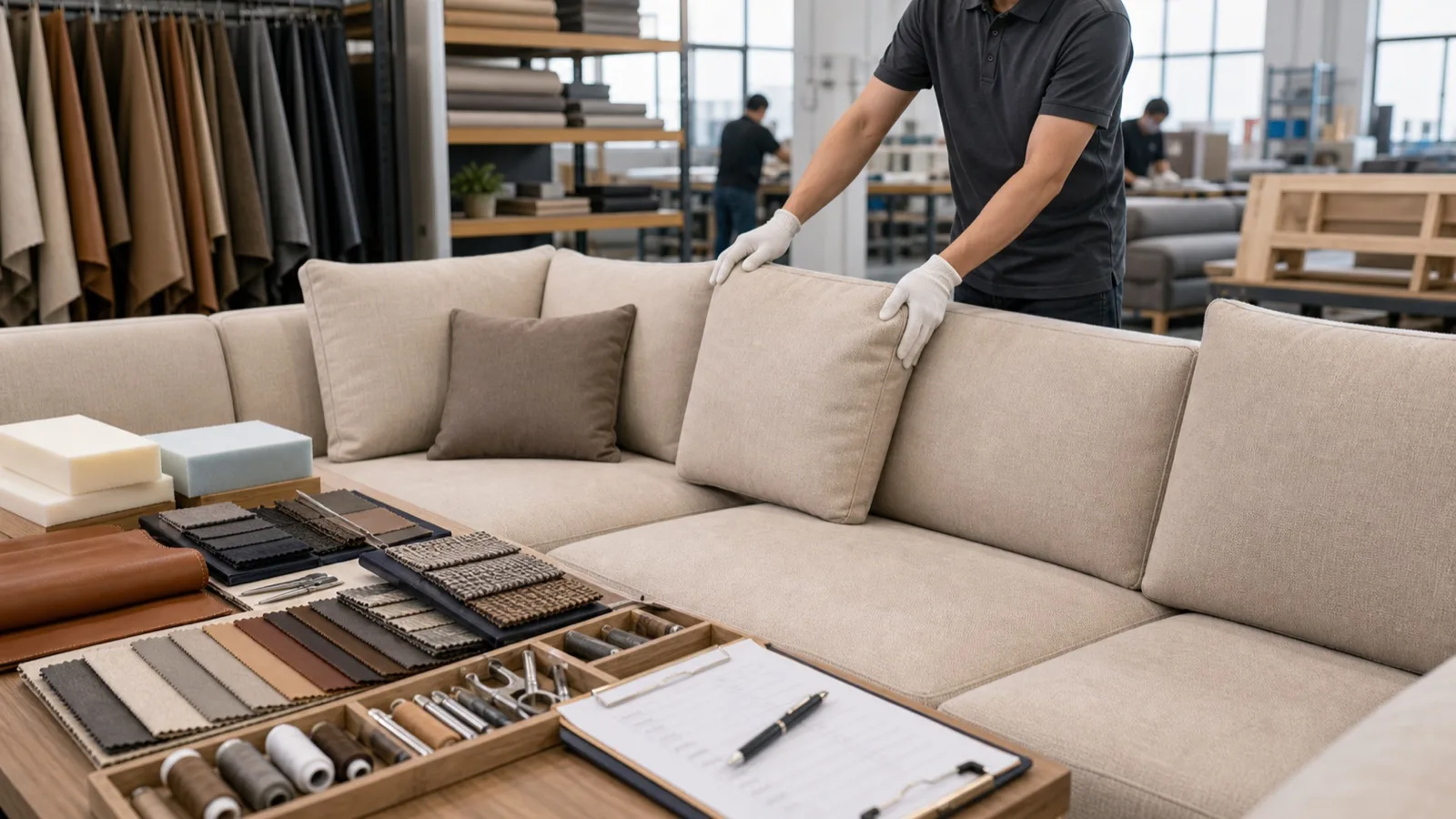 Furniture material samples reviewed for project specifications