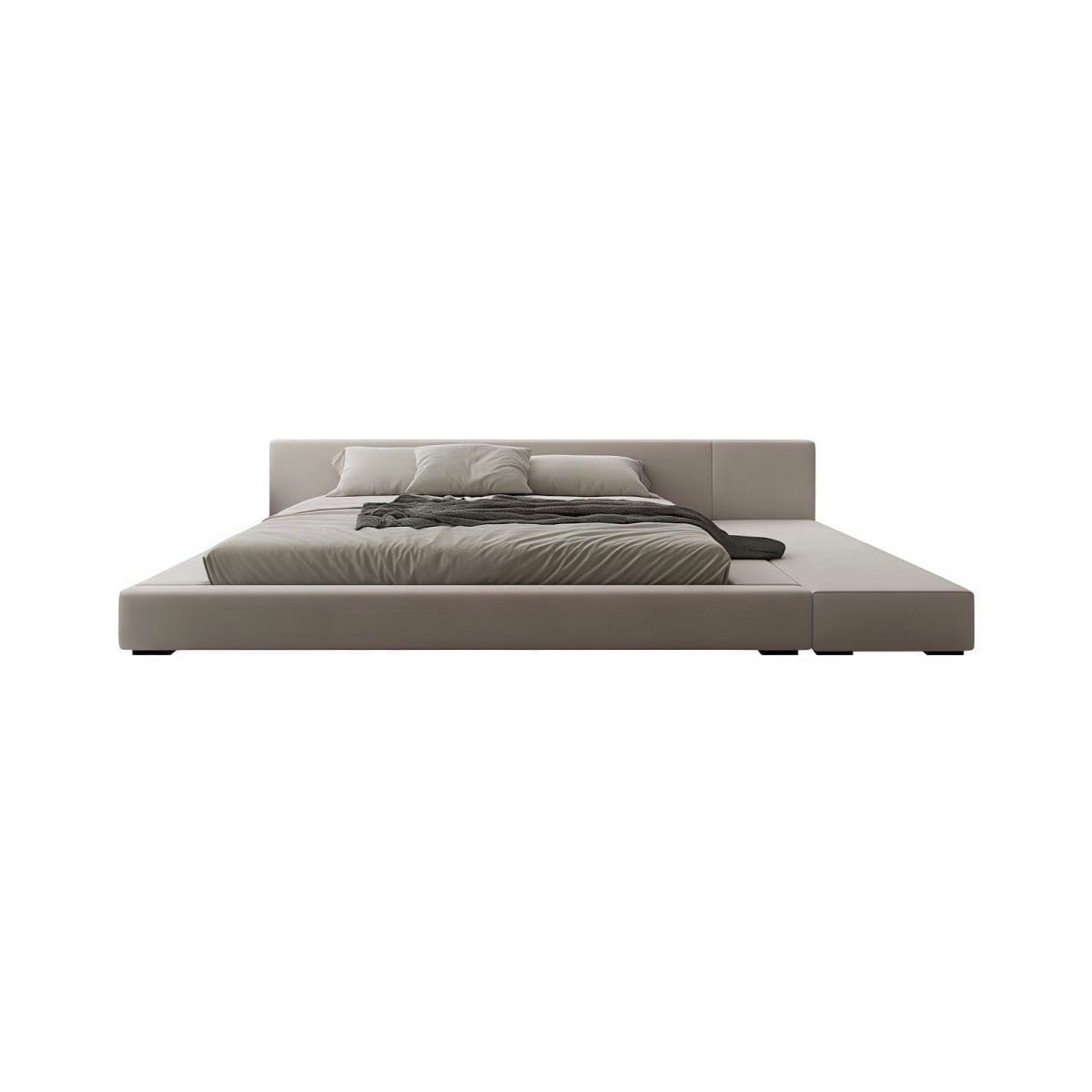 Minimalist upholstered platform bed with side bench