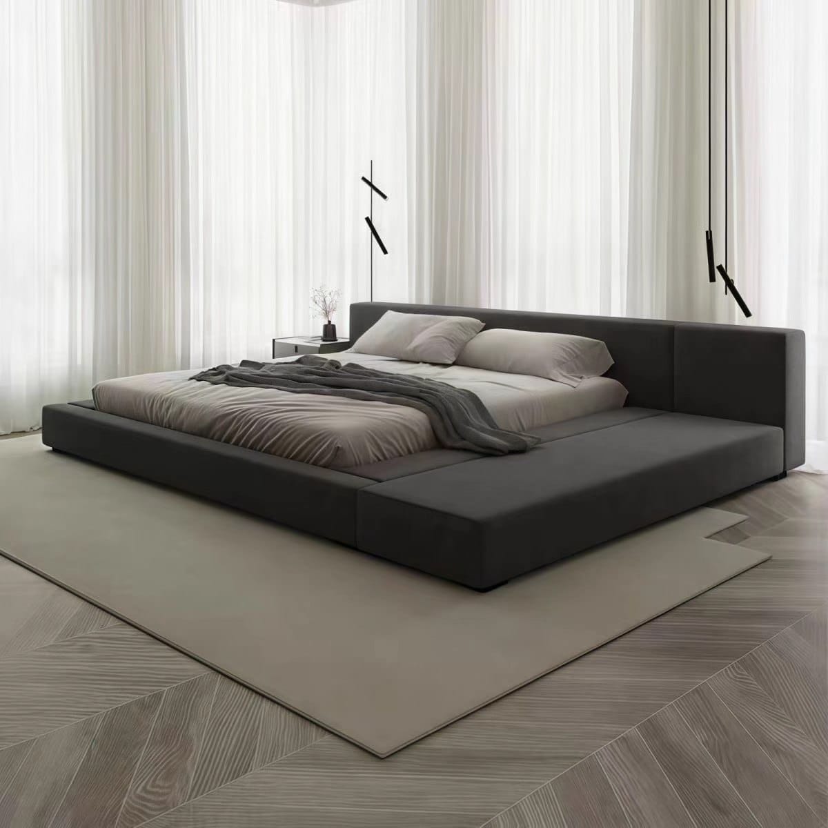 minimalist-upholstered-platform-bed-side-bench-04 Minimalist upholstered platform bed with side bench