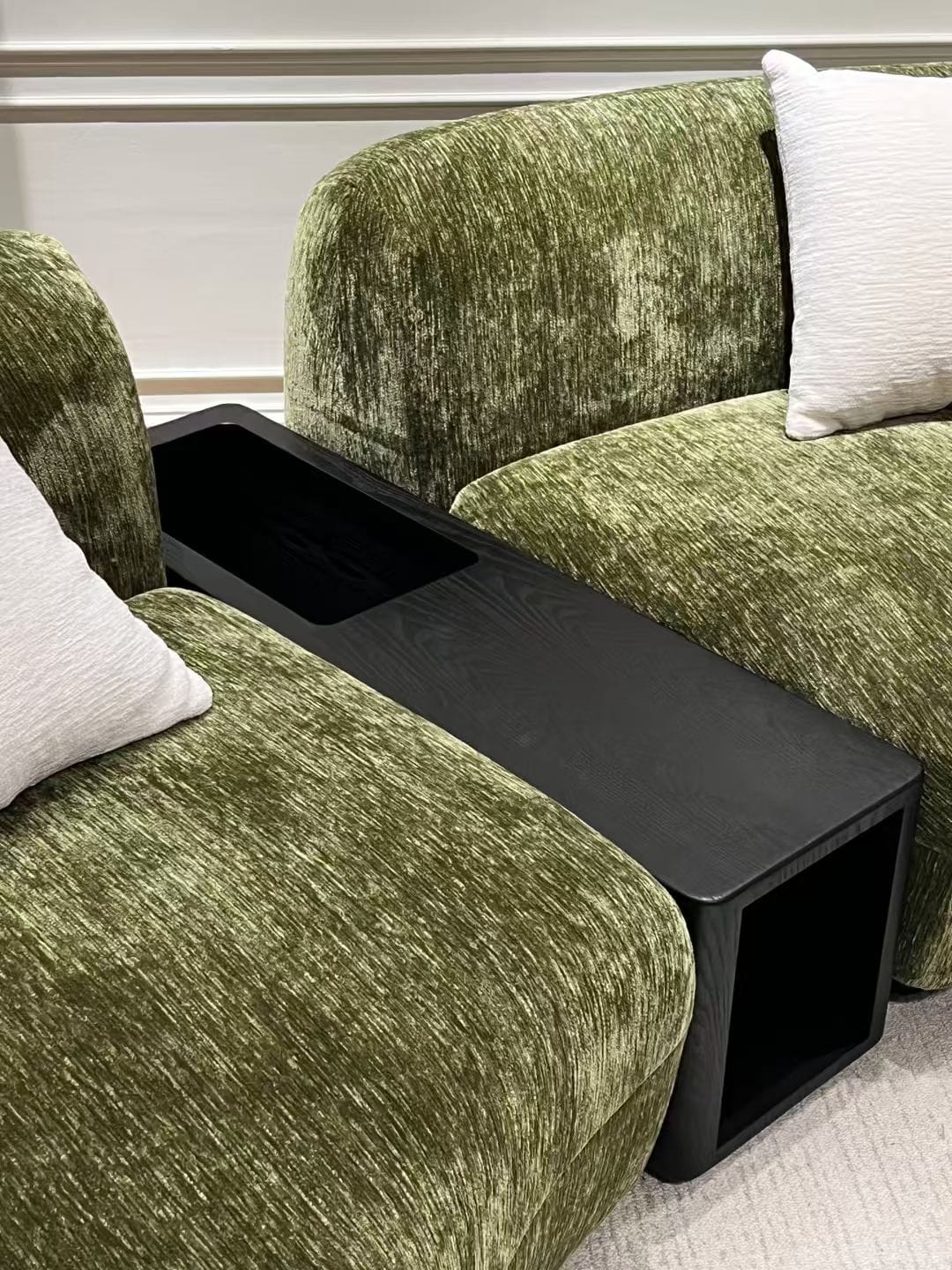 Modern Curved Modular Sofa with Integrated Side Table