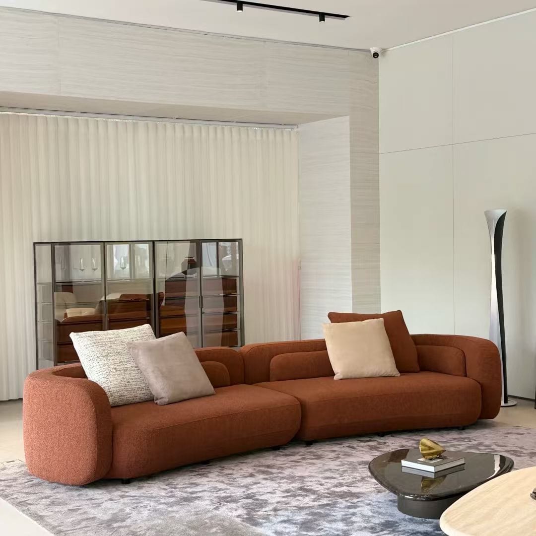 Custom modular sofa with rounded arms for villa and hotel lounge