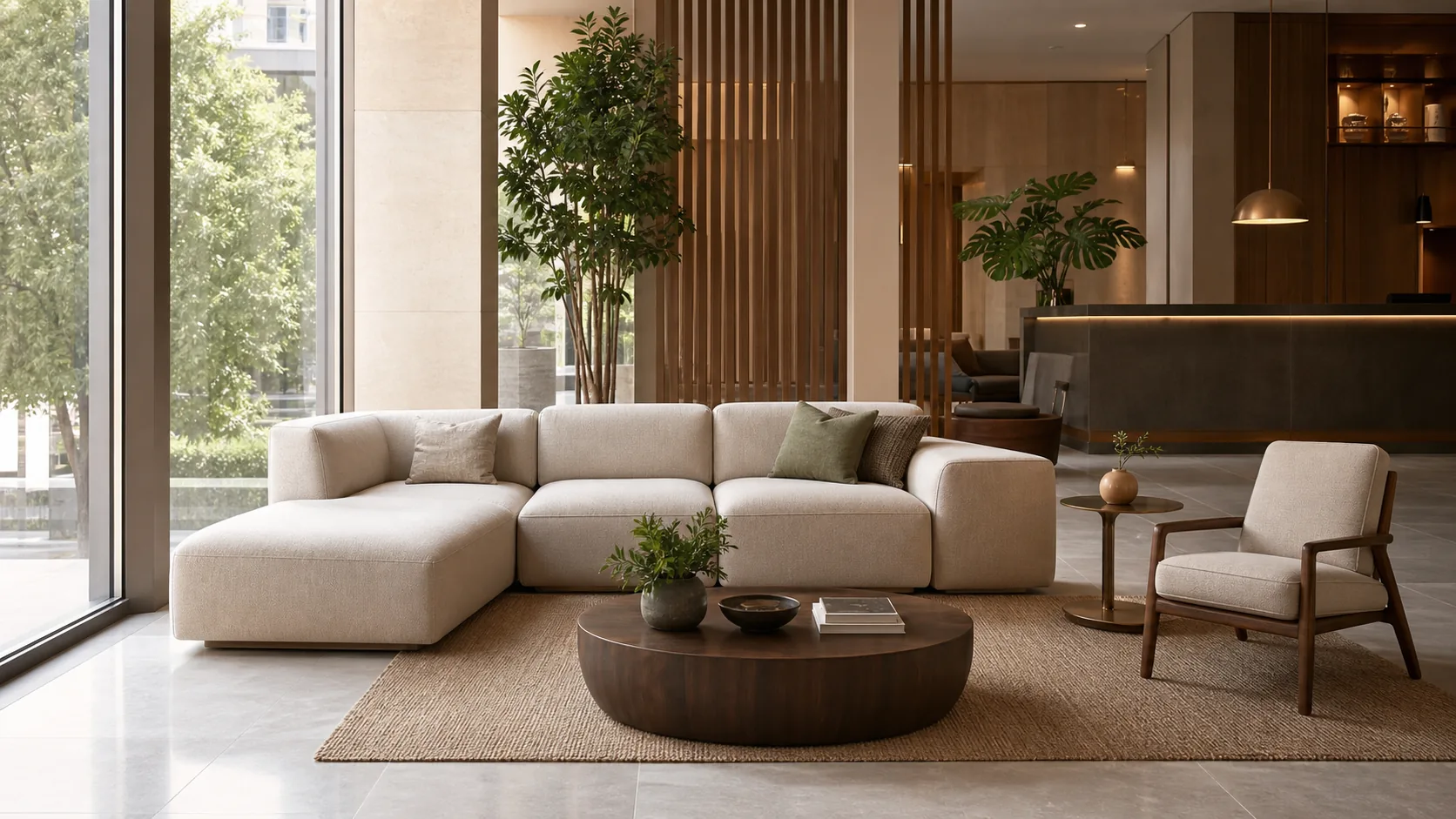 Modular upholstered sofa for a hotel lobby project