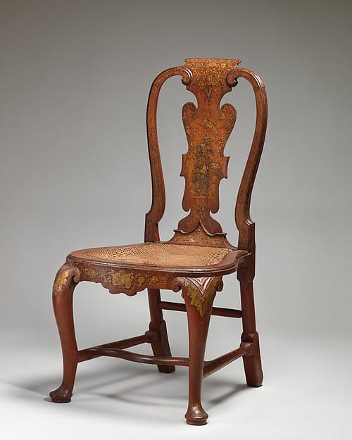 Red lacquered and gilded side chair by Giles Grendey, about 1735 to 1740