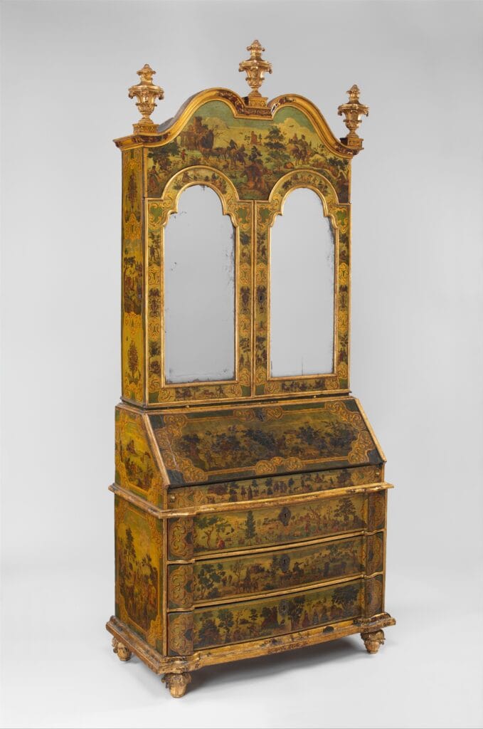 Painted gilded and varnished Venetian secretary desk with decoupage decoration