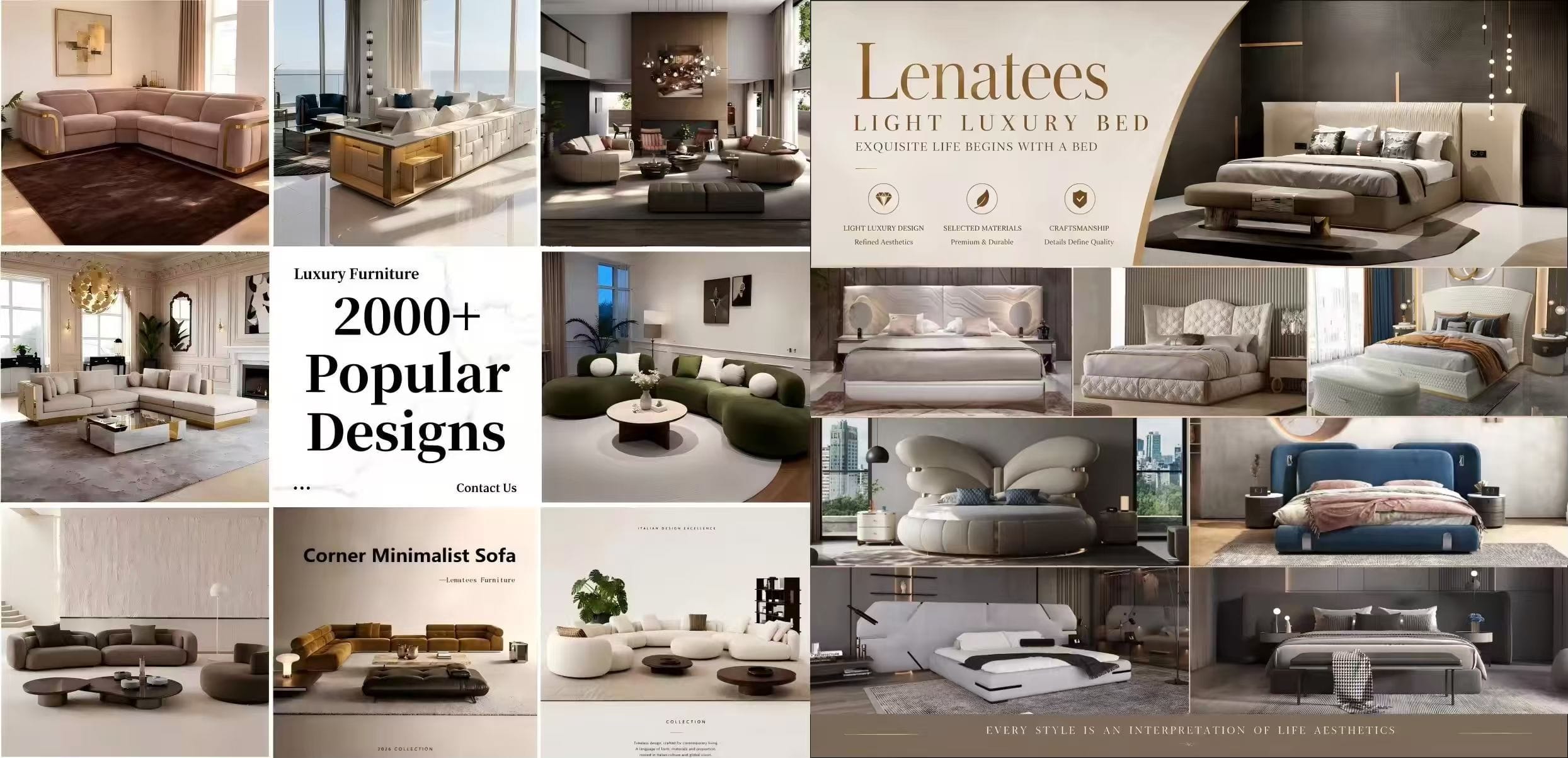 Lenatees collage of sofa and bed furniture designs