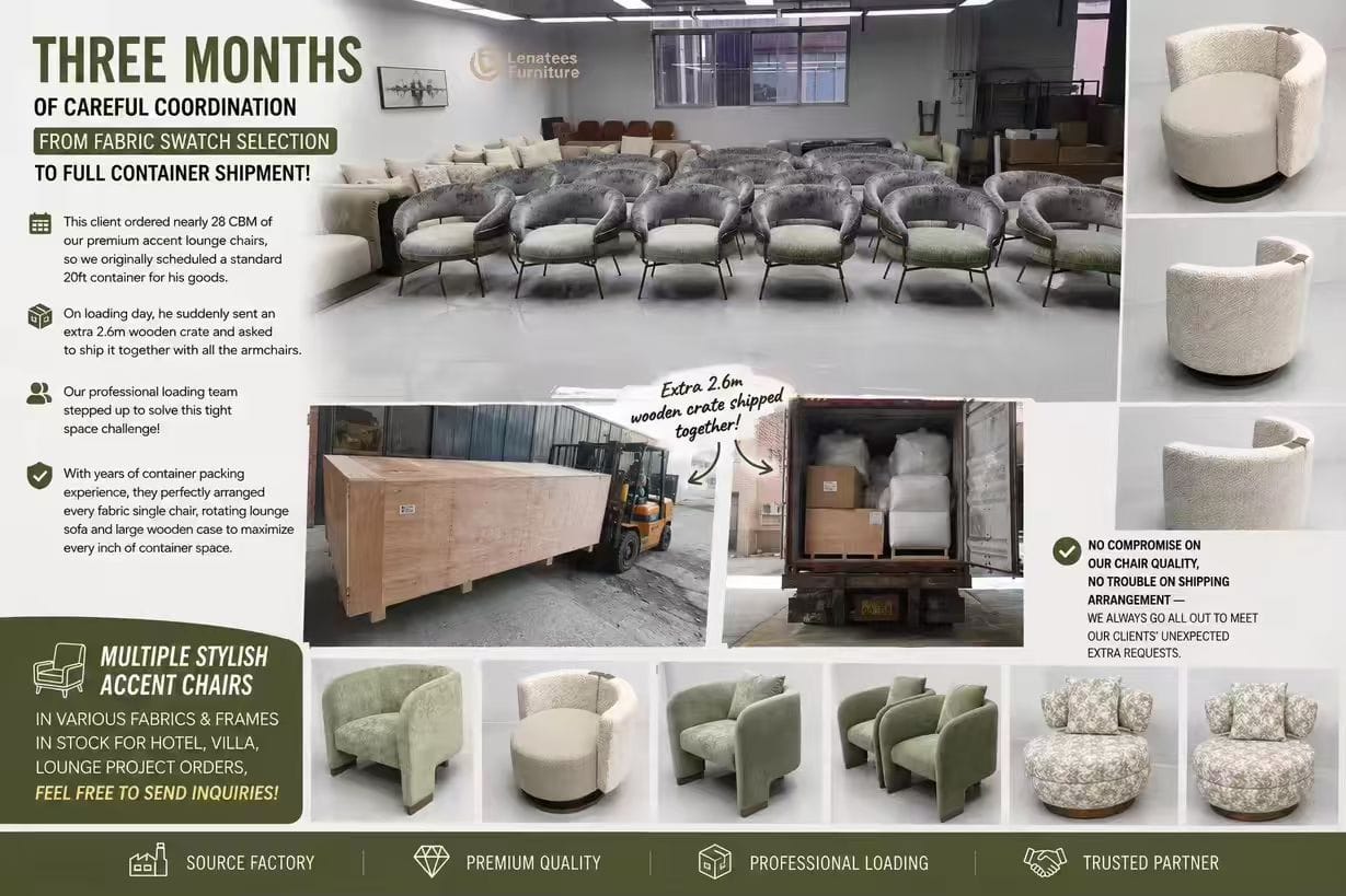 Lenatees project chairs, wooden crate and container loading coordination