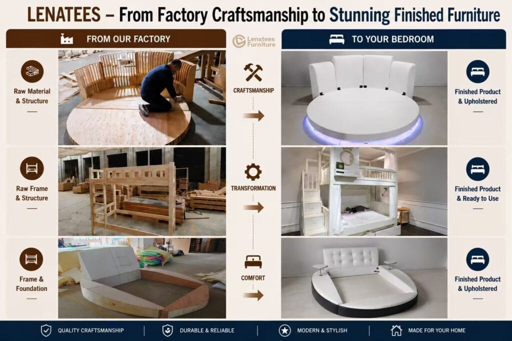 Lenatees comparison of furniture frames in production and finished beds