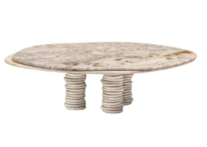 Alternate view of D-229 Travertine-Look Round Coffee Table with Ribbed Legs