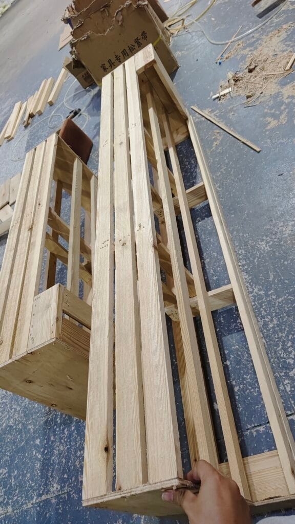 Unupholstered wooden furniture frame in the production archive