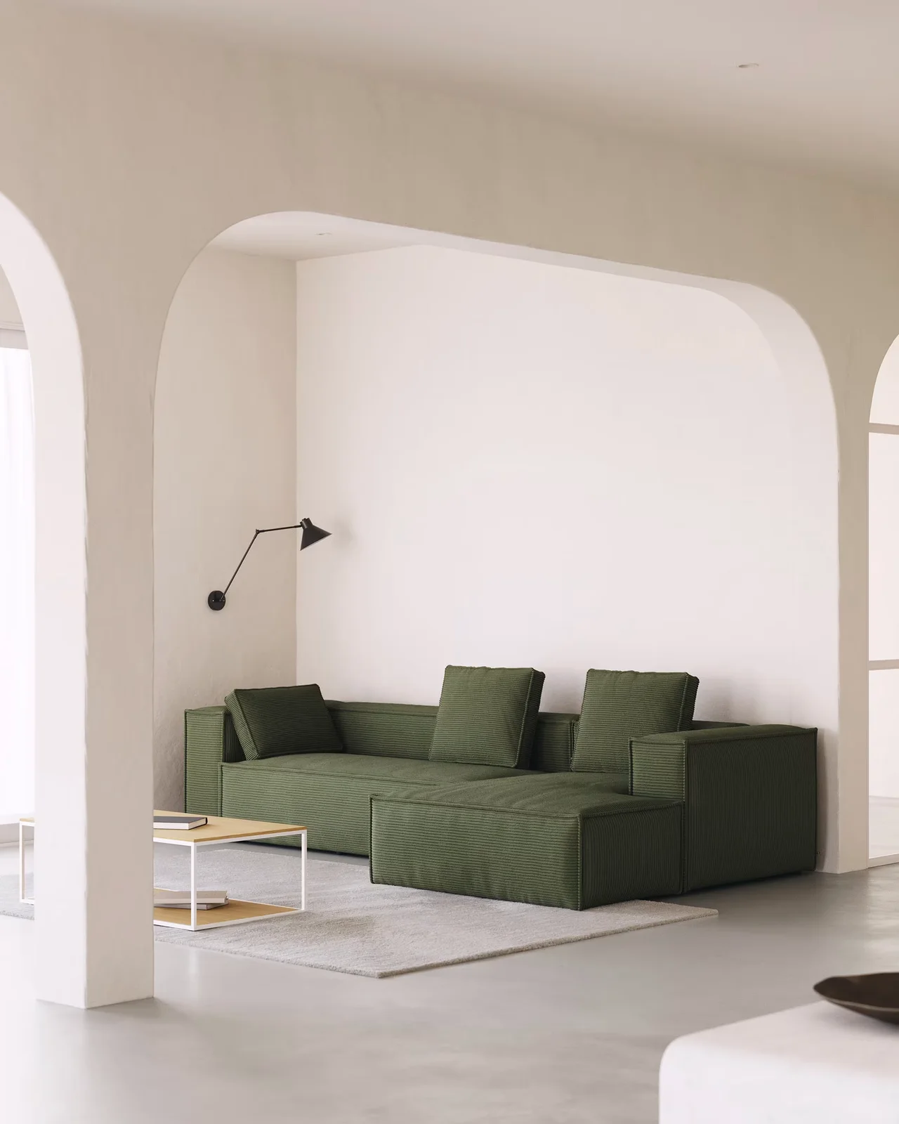 Green corduroy LF028 chaise-sofa design in the historical catalog