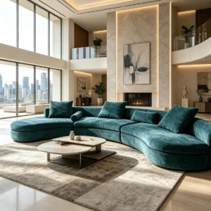 Curved upholstered corner sofa shown in the 2026 Lenatees collection